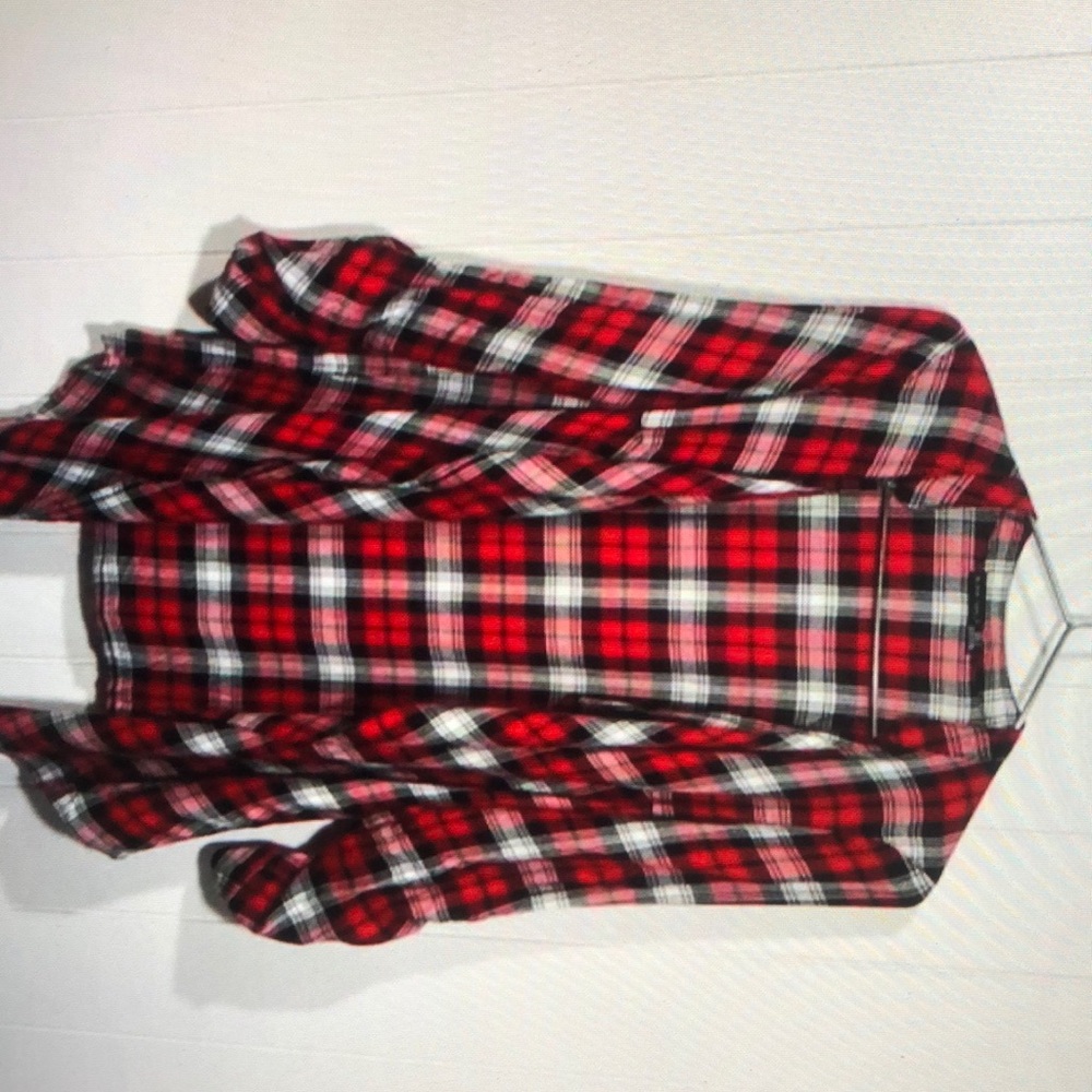 Black tape red black white buffalo flyaway plaid cardigan